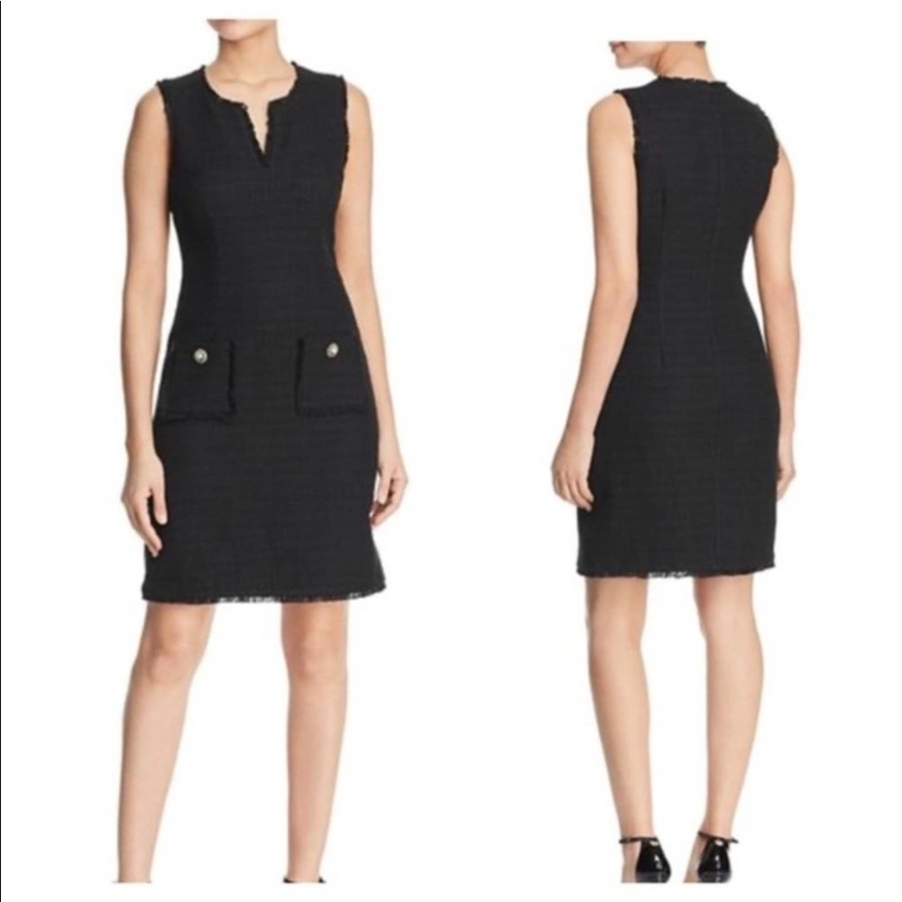 Karl Lagerfeld Paris Tonal Tweed Pocket Dress Sleeveless Black